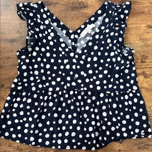 LOFT Navy and White Polka Dot Blouse